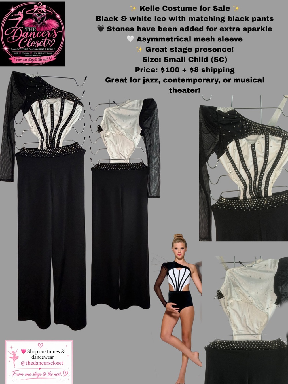 Black & White Asymmetrical Dance Costume for Kids - Kelle